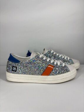EUC Anthropologie D.A.T.E. Low-Top Sneakers in Silver Glitter & Leather. Size 7